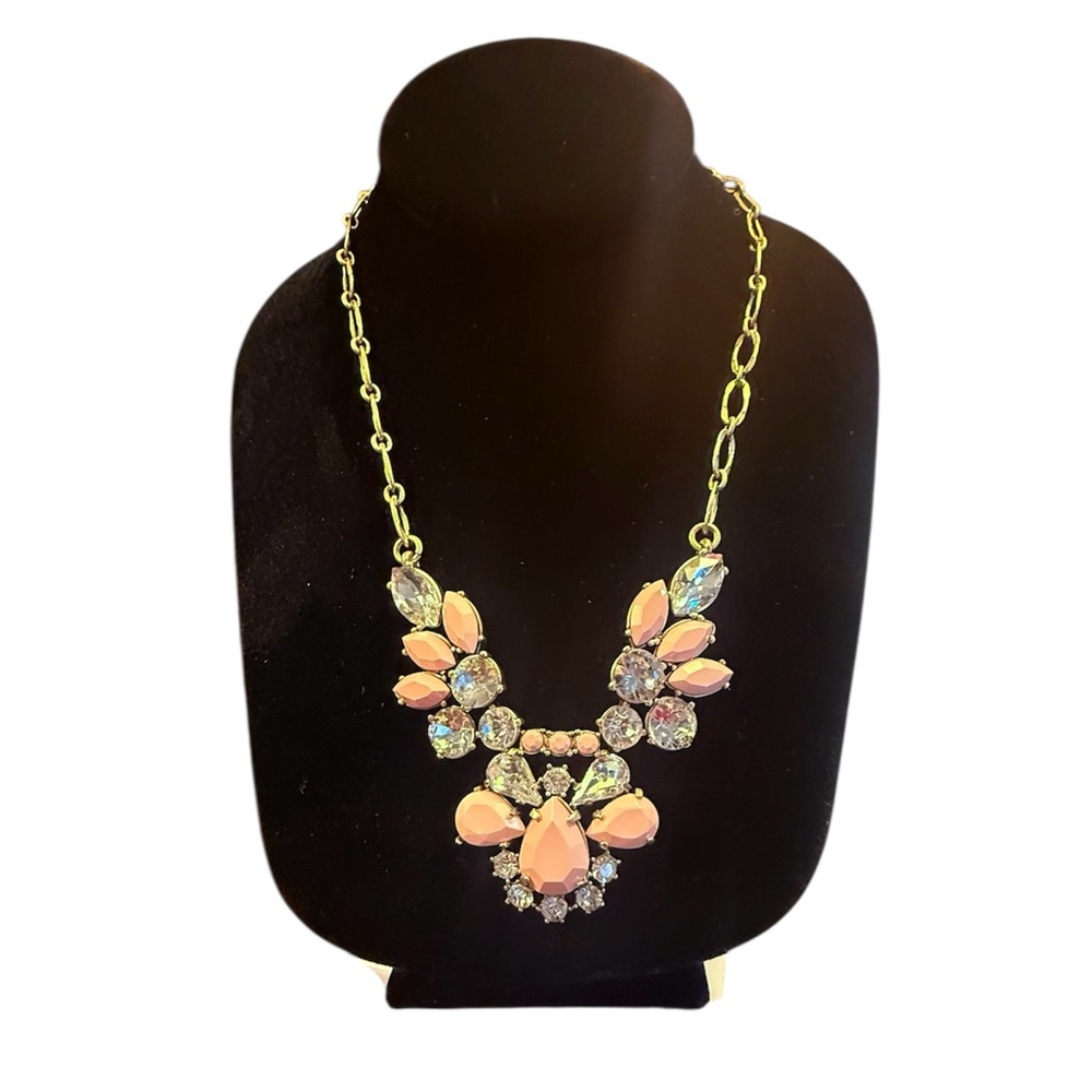 NWT J. Crew Gold Clear and Blush Pink Floral Crystal Necklace
